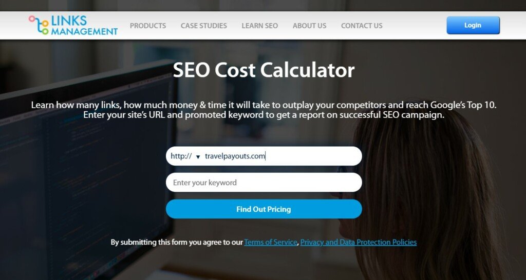 SEO Cost Calculator homepage