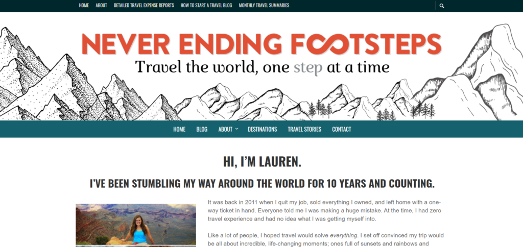 Never Ending Footsteps homepage screenshot