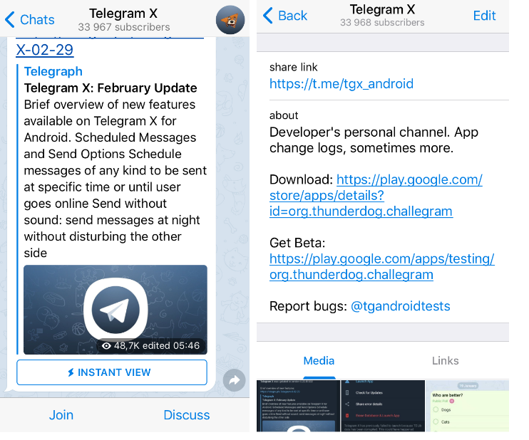 A screenshot of the Telegram X channel promoting the brand’s mobile app