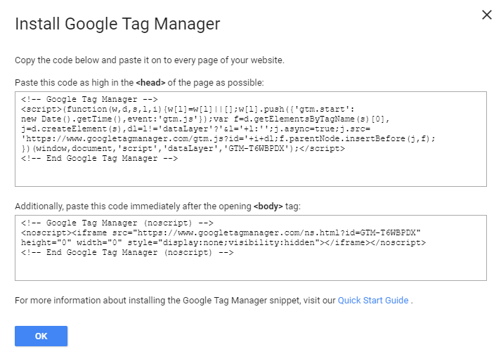 Код Google Tag Manager для вставки в блог